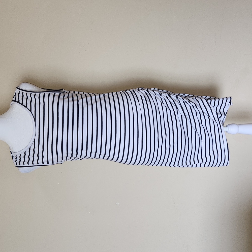 Navy Blue and White StripedsRuched Bodycon Sleeveless Dress, Size Small